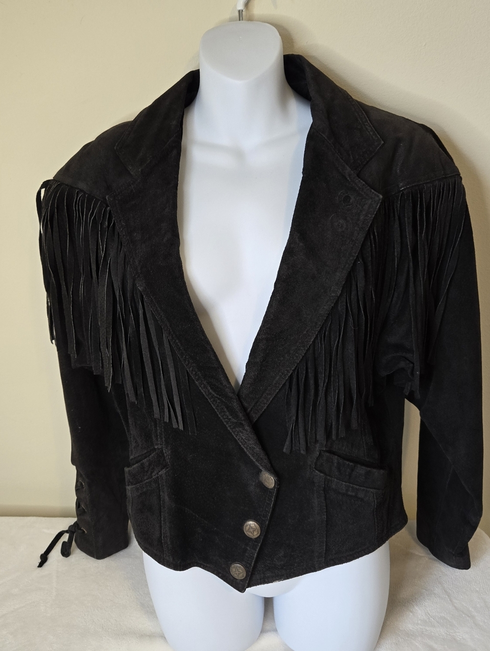 Vintage Black Suede Fringe Western/Moto Jacket